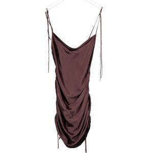 Tiger Mist Side Ruched Adjustable Straps Chocolate Mini Dress M